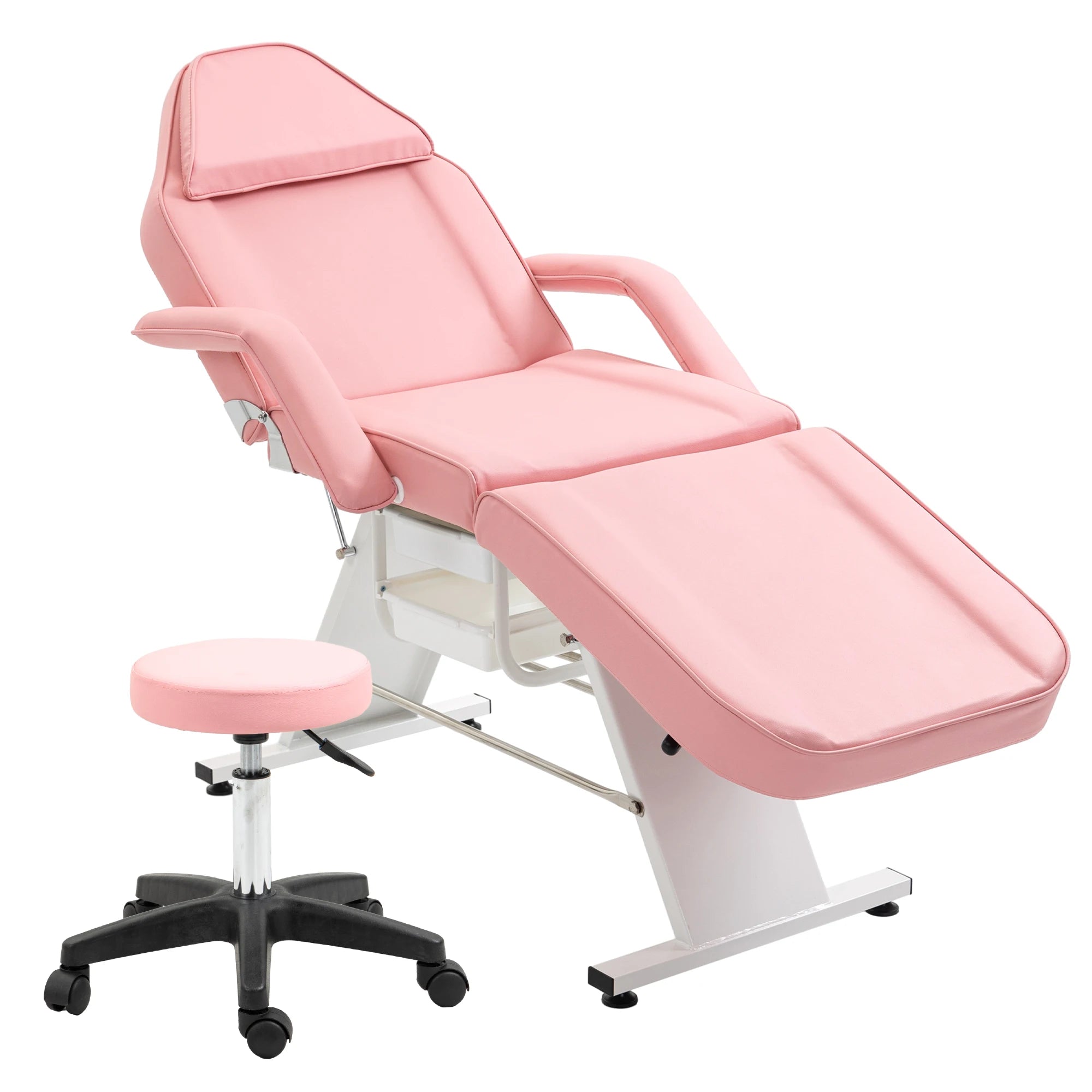 Multi-Purpose Chair, 3-Section Adjustable Facial Bed with Trays, Pink + Metal