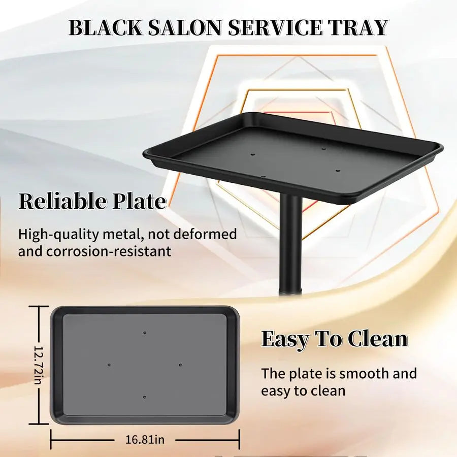 Salon Tray on Wheels, Black Salon Tray Cart with Adjustable Height, Tattoo Rolling Tray, Metal Service Instrument Storage Tray