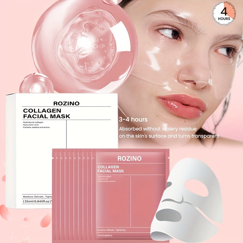 10-Pcs Bio-Collagen Mask Set - Intense Hydration For Dewy, Smooth & Glowing Skin! Alcohol-Free & Gently Lemon Scented, The Perfect Hypoallergenic Care & Holiday Glow For All Skin Types!(25ml/ 0.845fl.oz)*10pcs