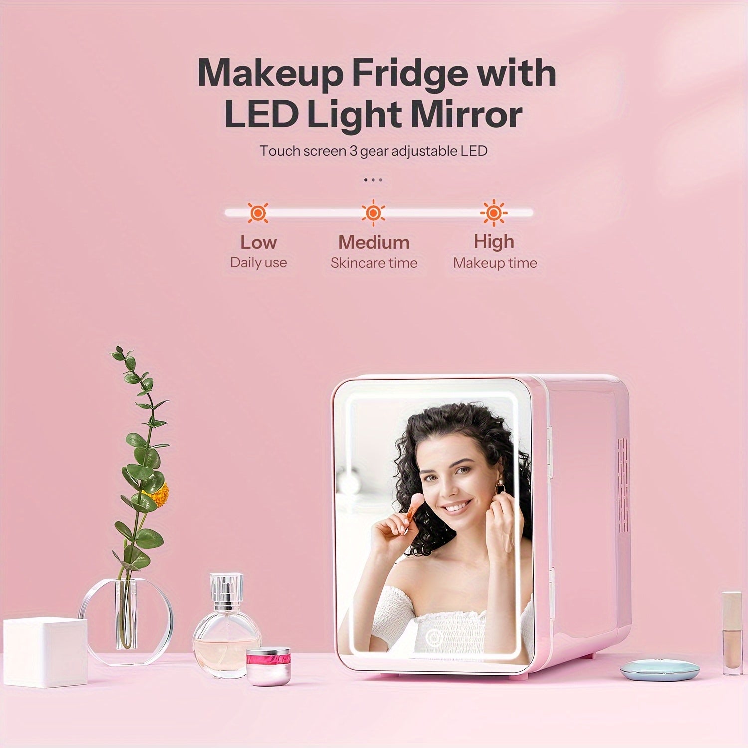1.59gal Skincare Fridge with Dimmable LED Light and mirror