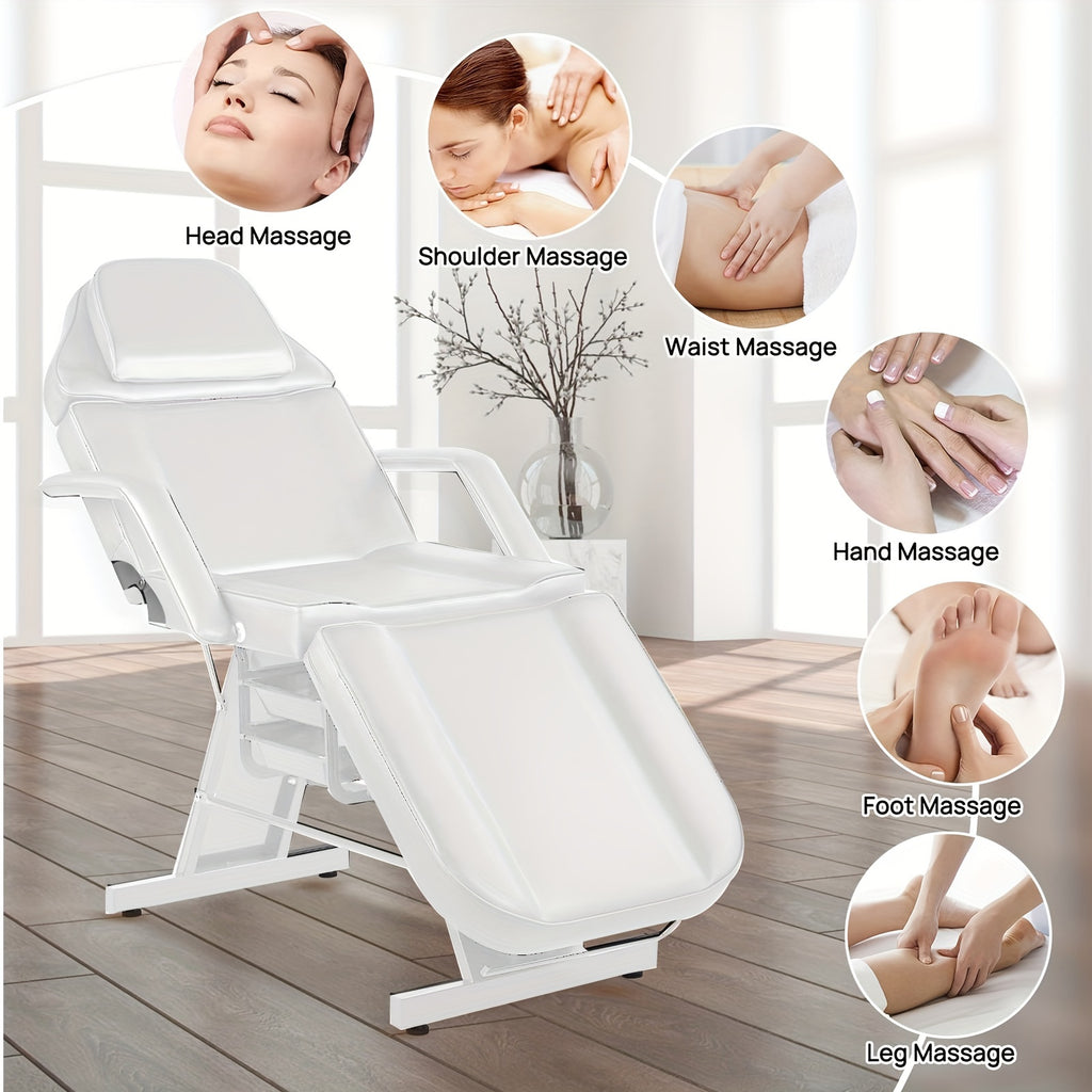 V VDLONSY Facial Chair Tattoo Chair for Client Adjustable 3-Section Multipurpose with Hydraulic Stool for Esthetician Beauty Spa Tattoo Eyelash Equipment White