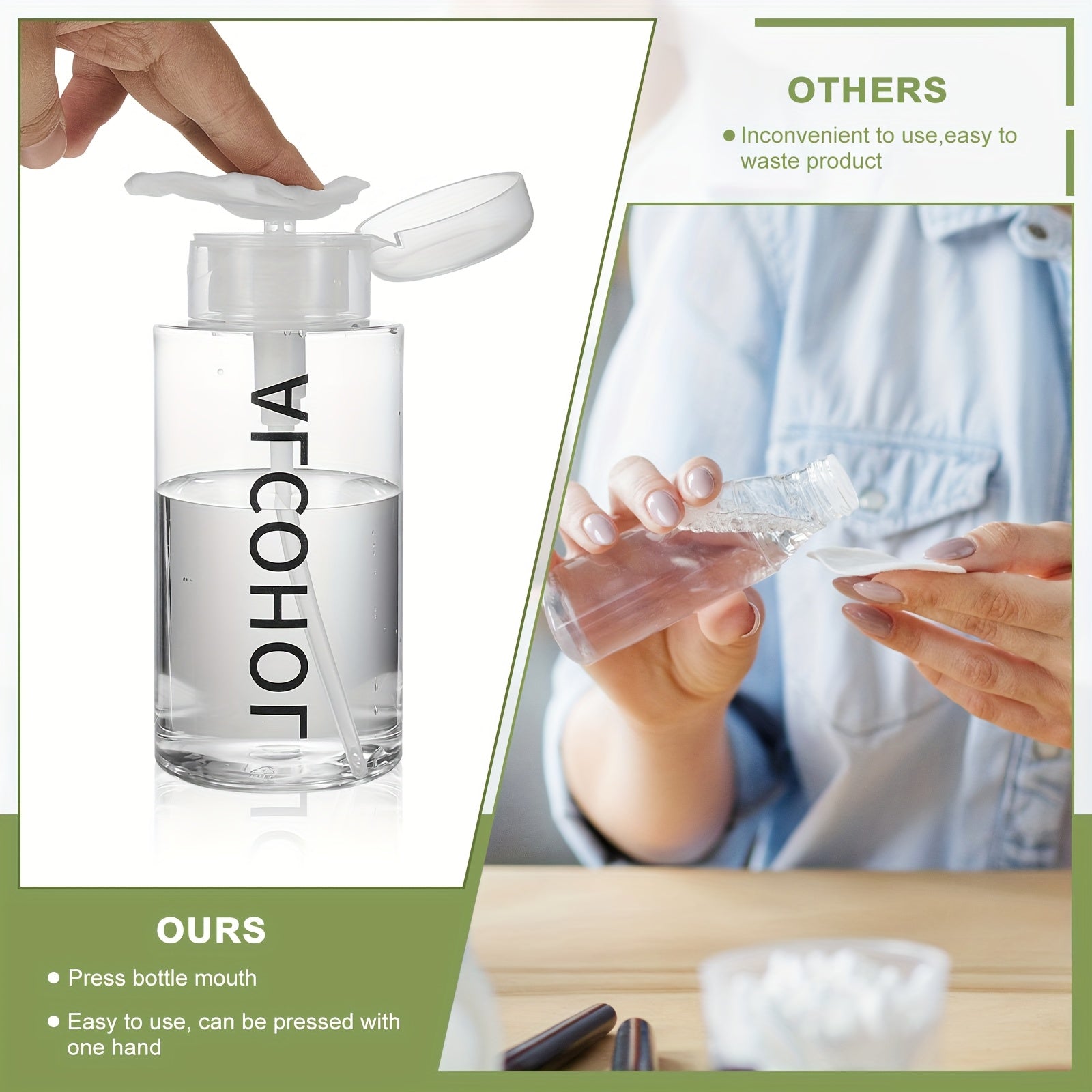 [Clear Alcohol Dispenser Bottle] 6pcs 10oz Clear Alcohol Pump Dispenser Bottle | Refillable Push Down Liquid Dispenser for Personal, Salon, Nail Care, Hospital Use - Empty Pumping Cosmetic Container