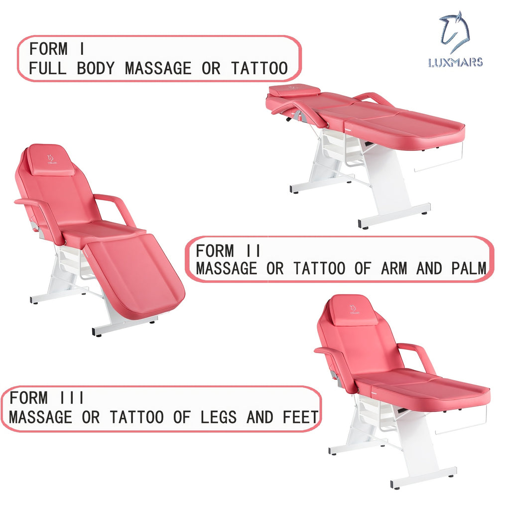 Adjustable Facial Chair Massage Bed Professional Tattoo Chair Facial Tabel Bed Chair with Removable Headrest, Professional Esthetician Bed for Salon Spa Beauty Treatmen Rose Red