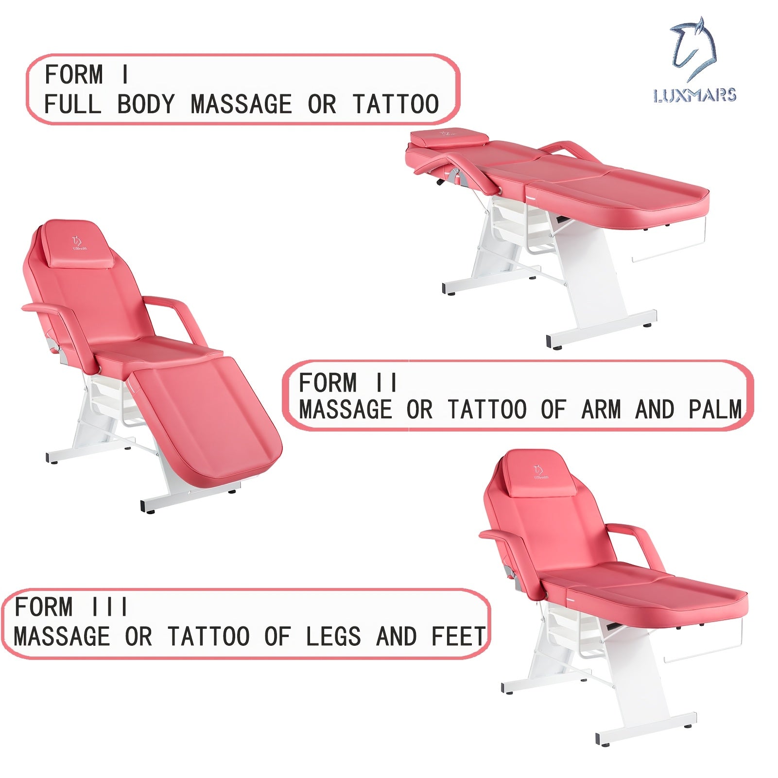 Adjustable Facial Chair Massage Bed Professional Tattoo Chair Facial Tabel Bed Chair with Removable Headrest, Professional Esthetician Bed for Salon Spa Beauty Treatmen Rose Red