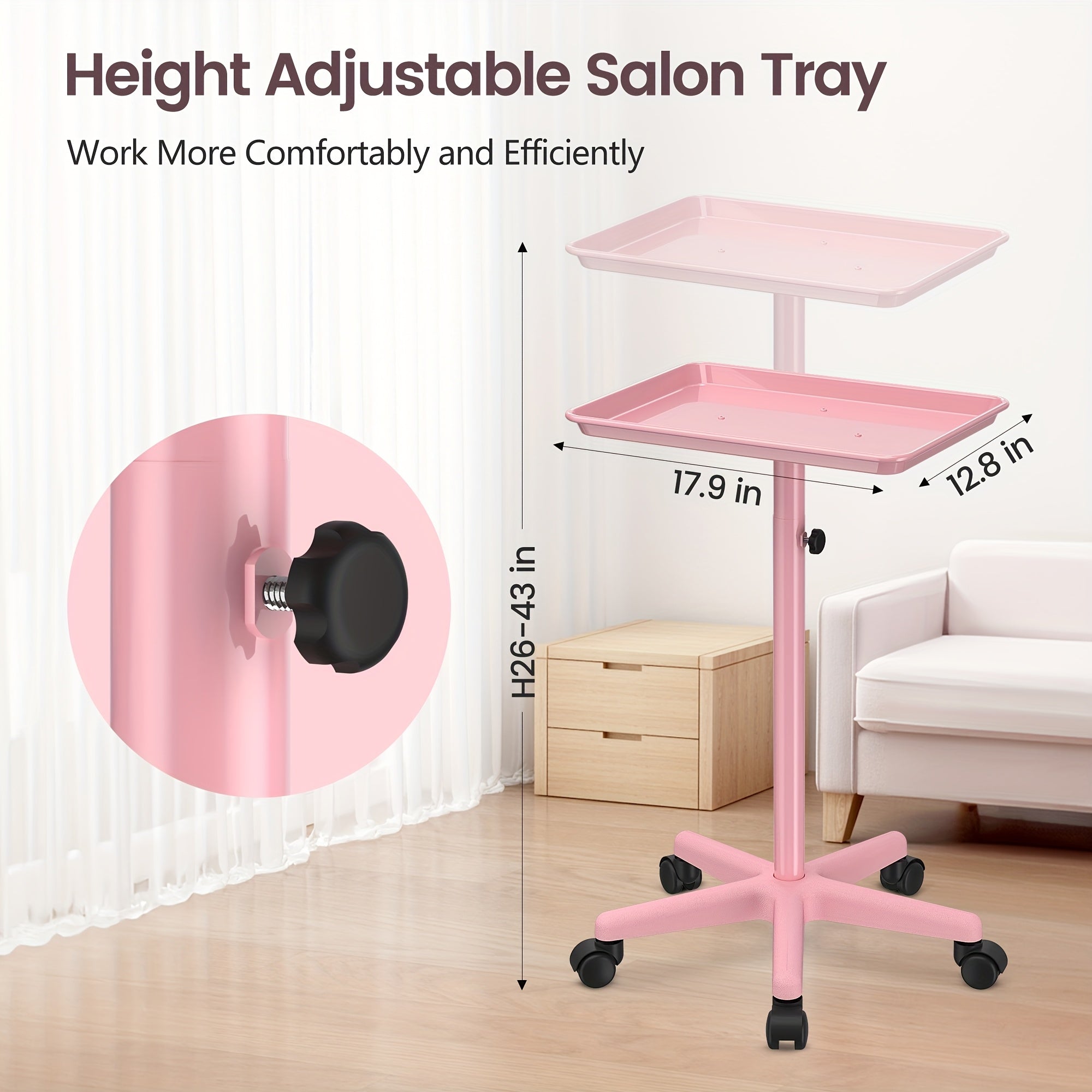 Premium Aluminum Salon Rolling Tray with Adjustable Height - Salon Tray On Wheels