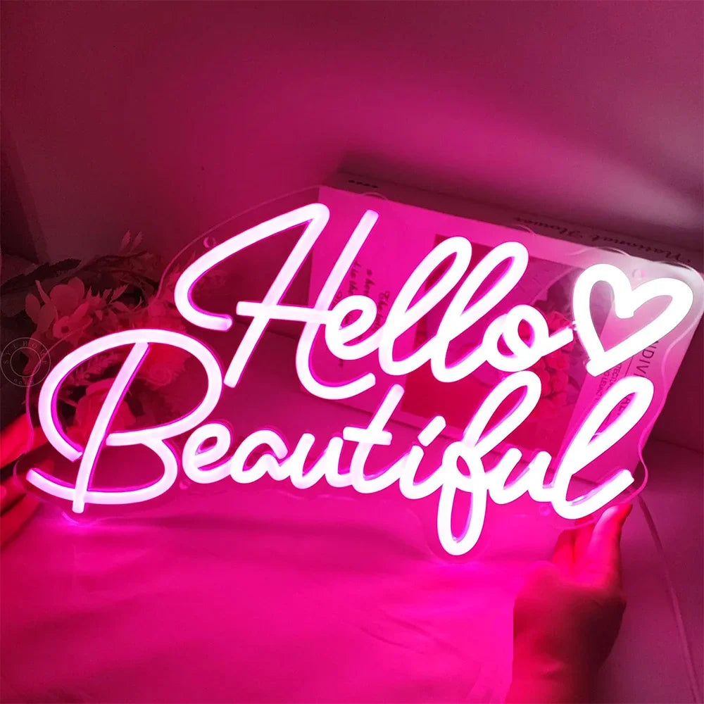 Hello Beautiful Led Neon Light Sign USB