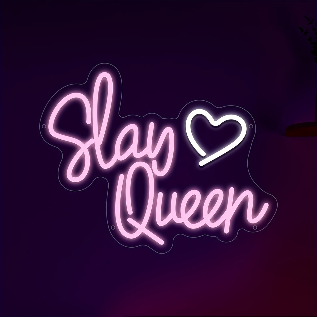 Slay Queen LED Neon Light Sign – USB-Powered, 10-Level Dimmable with Push-Button Switch