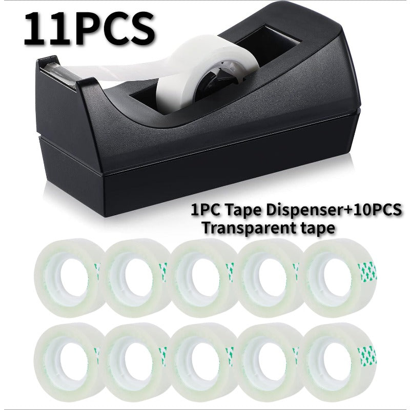 11pcs Desktop Tape Holder Set, Includes 10 Rolls of Clear Tape, Non-slip Base - Weighted Tape Holder - Suitable for Office, Home, and School.