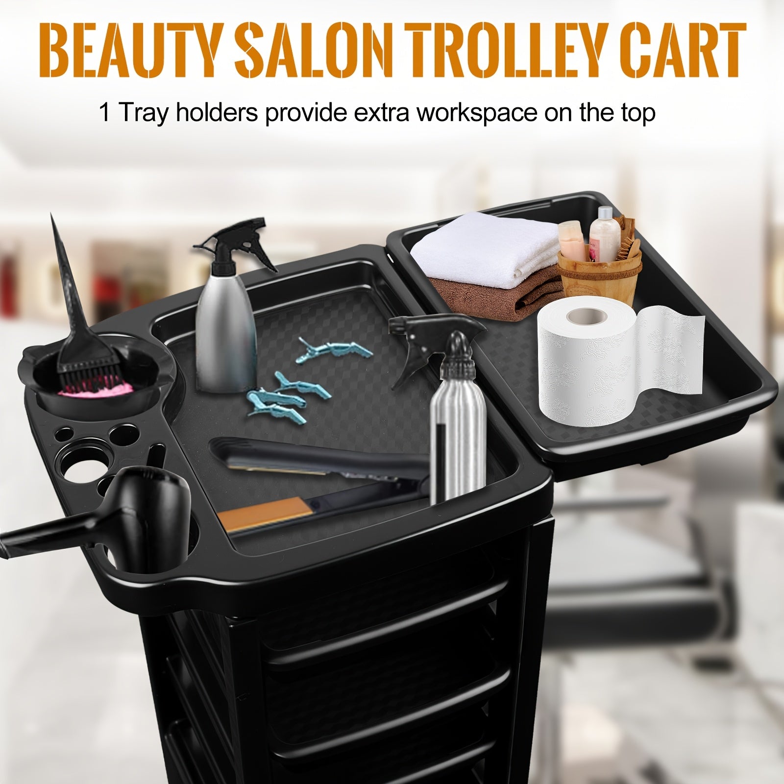 Spa Storage Systems Salon Trolley Cart, 5-Tier Black