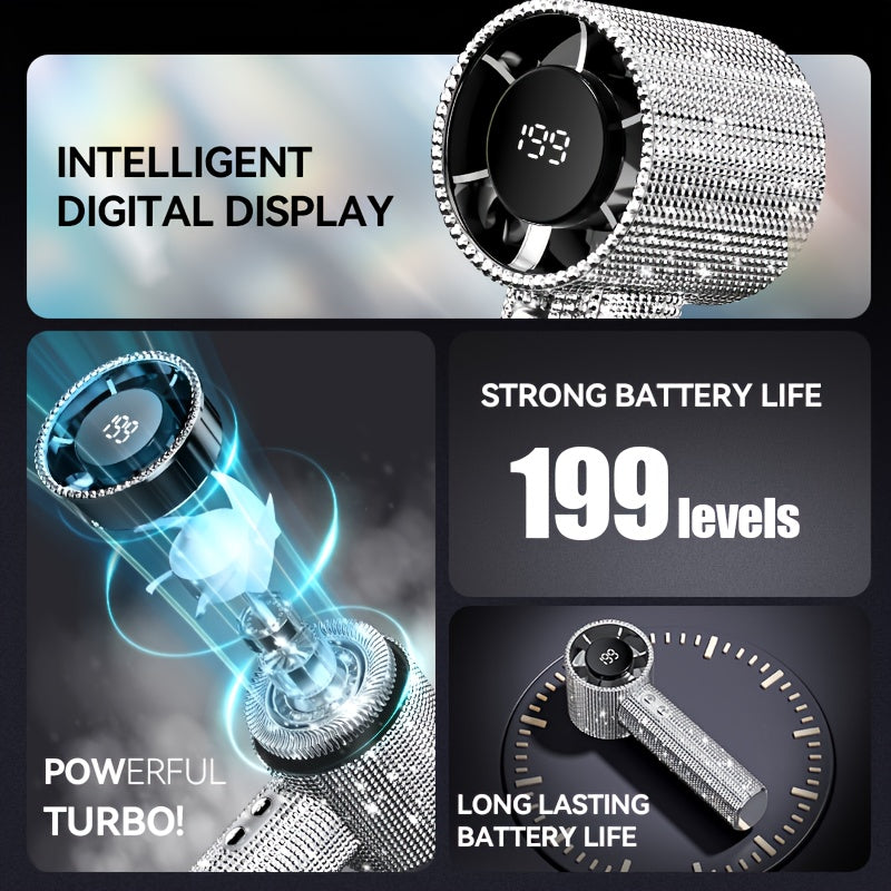 Portable Handheld Mini Fan with Luxury Diamond Design - USB-C Rechargeable, Adjustable Turbo Speed & Quiet Operation, USB-Powered Personal Cooling Fan for Travel, Office, Outdoor, Summer Gift Box (No Battery/Battery Not Included) - Durable Metal