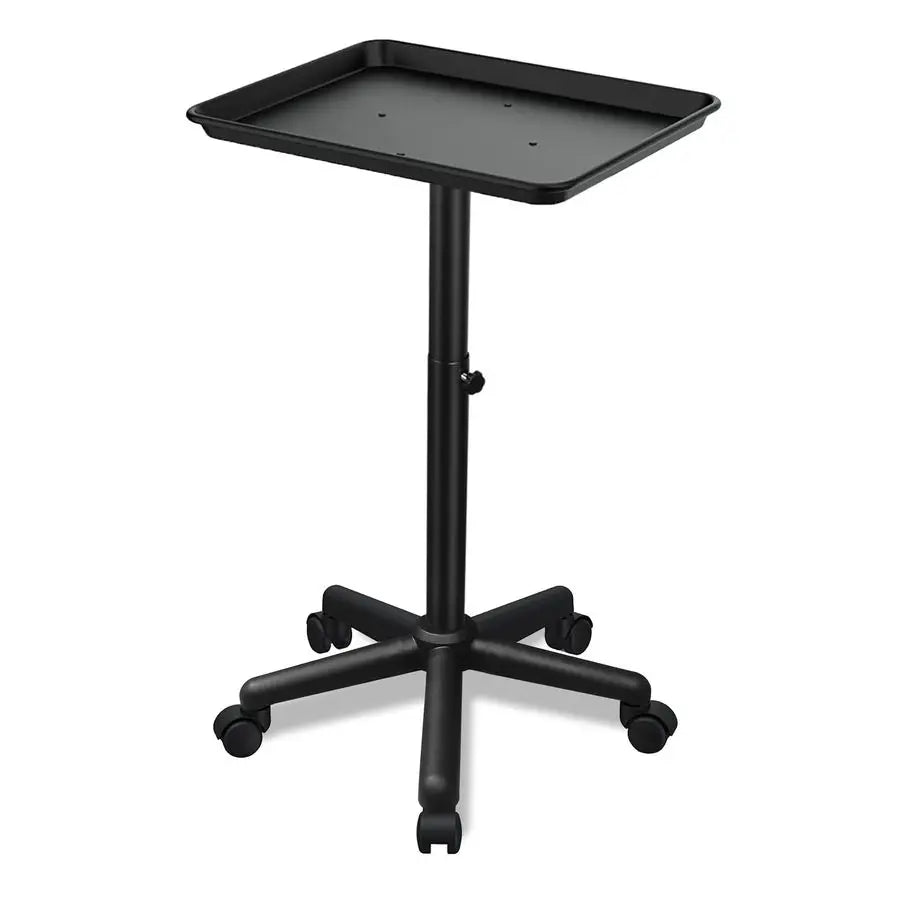 Salon Tray on Wheels, Black Salon Tray Cart with Adjustable Height, Tattoo Rolling Tray, Metal Service Instrument Storage Tray