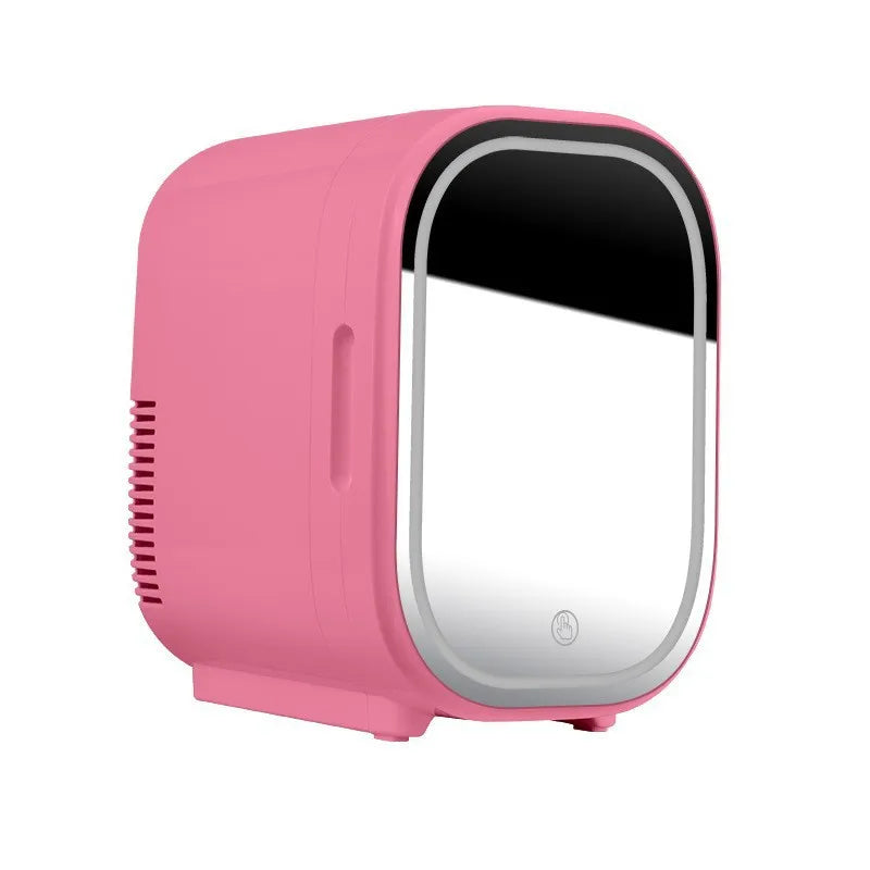 8L Portable Cosmetic Fridge - Mini Beauty Cooler with LED Mirror for Skincare (12V, Pink, Customizable, Bedroom/Office Use)