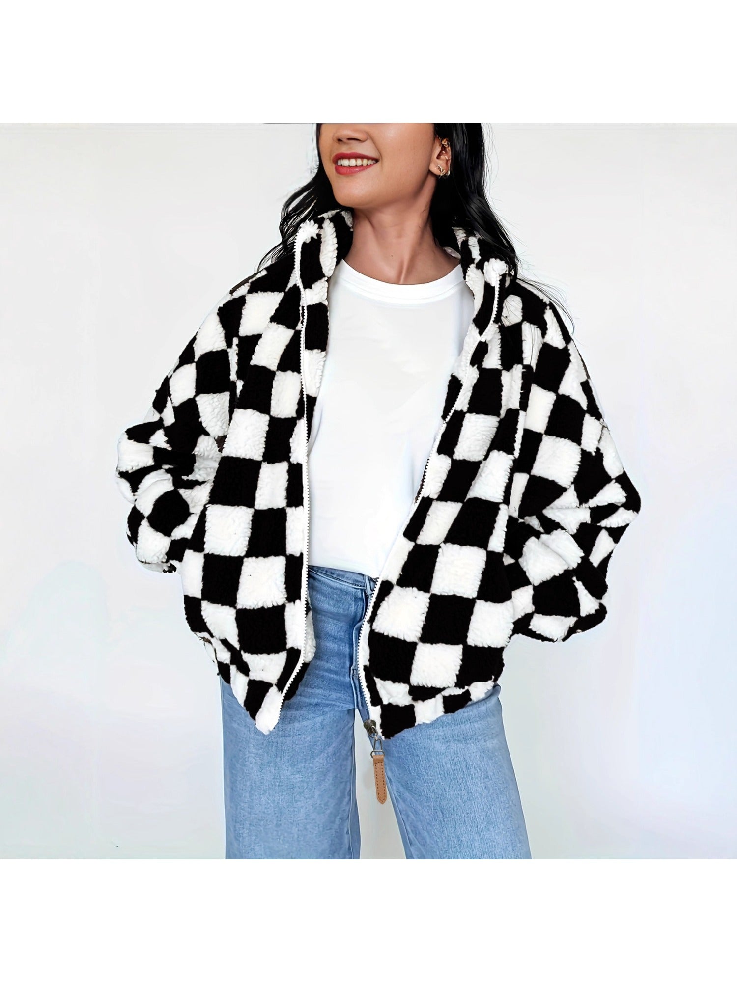 Women's Winter Plush Coat with Hood & Zipper Front/Pocket Button Closure - Short Length Loose Fit Jacket, Machine Washable Warm Outerwear for Commuting, Casual & Office (Fall/Winter) - Solid Color (Available in Multiple Colors)