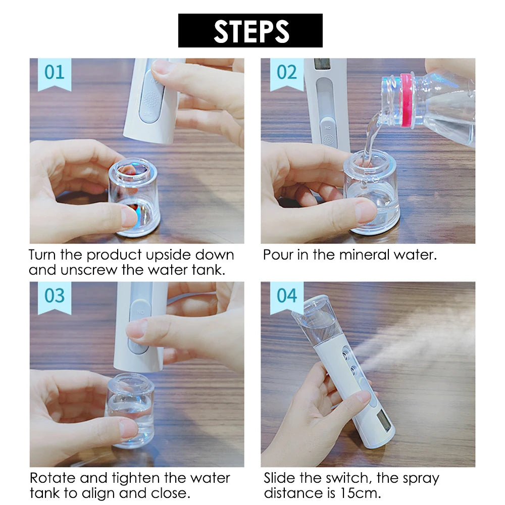 Keep it Steamy- Double Spray-head Nano Mist Sprayer 30ml LED Display Portable Facial Steamer Hydrating Humidifier