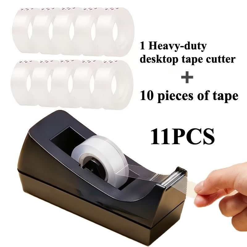 11pcs Desktop Tape Holder Set, Includes 10 Rolls of Clear Tape, Non-slip Base - Weighted Tape Holder - Suitable for Office, Home, and School.