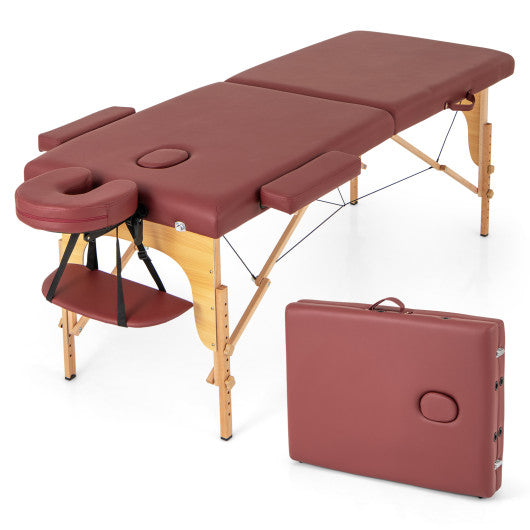 84 Inch Foldable Table with Carrying Bag and Height Adjustable-Red