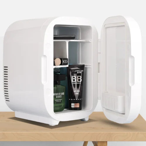 8L Portable Cosmetic Fridge - Mini Beauty Cooler with LED Mirror for Skincare (12V, Pink, Customizable, Bedroom/Office Use)