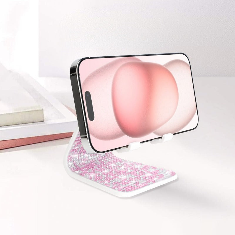 Elegant Diamond Studded Phone Holder with Sparkling Crystal Accent - Durable Phone Stand for Office, Desktop, Tablet Support, Gift for Men & Women