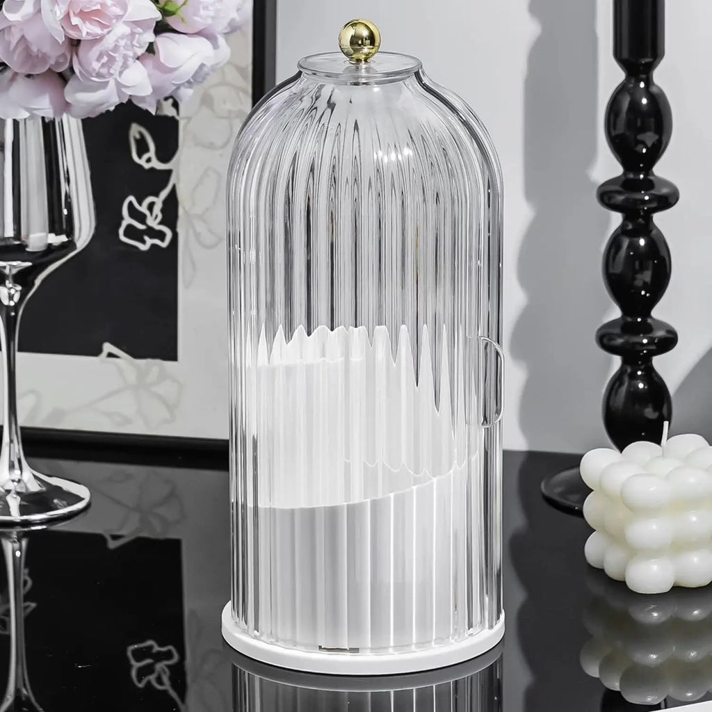 Makeup Brush Holder with Lid 360 Rotating Clear Dustproof Make Up Organizers for Vanity Bathroom Countertop, Transparent | with