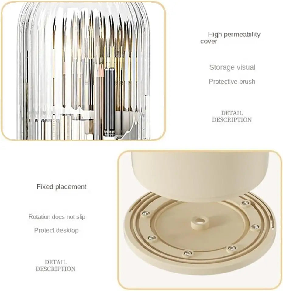 Makeup Brush Holder with Lid 360 Rotating Clear Dustproof Make Up Organizers for Vanity Bathroom Countertop, Transparent | with
