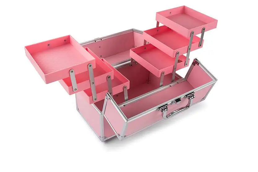 Women Large Capacity Makeup Organizer Suitcase Metal Toiletry Case Cosmetic Bag Beautician Storage Box Portable Makeup Suitcase