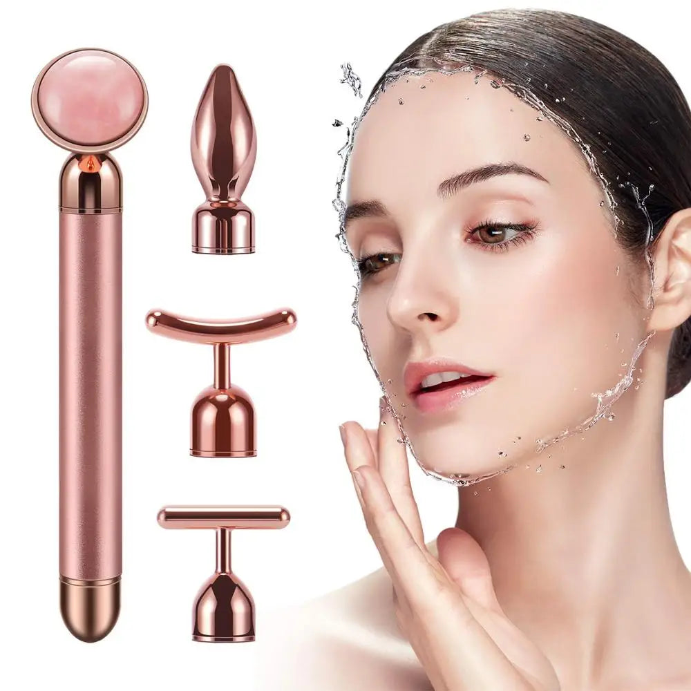 Vibin’ 4 in 1 Vibrating Rose Quartz Roller Face Roller Eye Massager