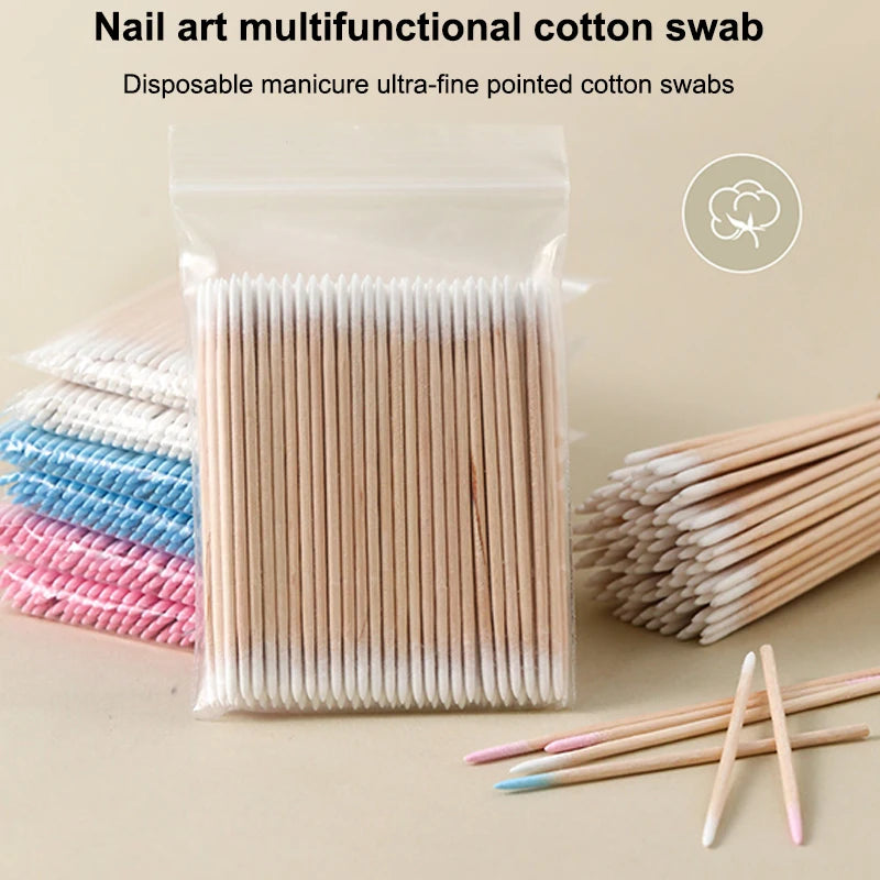 100pcs Disposable Wood Cotton Swab