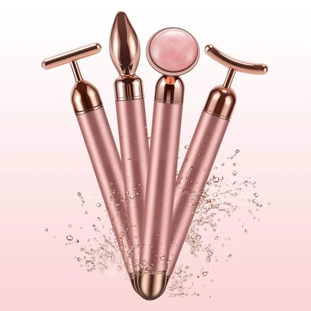 Vibin’ 4 in 1 Vibrating Rose Quartz Roller Face Roller Eye Massager