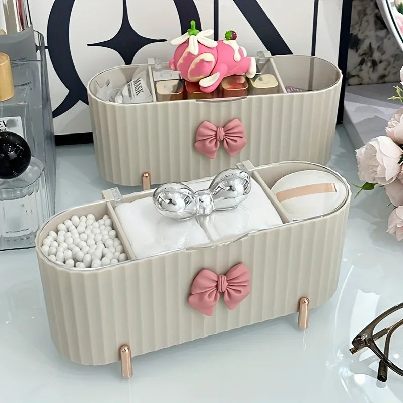 3Grid Makeup Organizer Large Capacity Clear Lid Storage Box for Swabs Powder Puffs Organizer for Cosmetics Home Organization