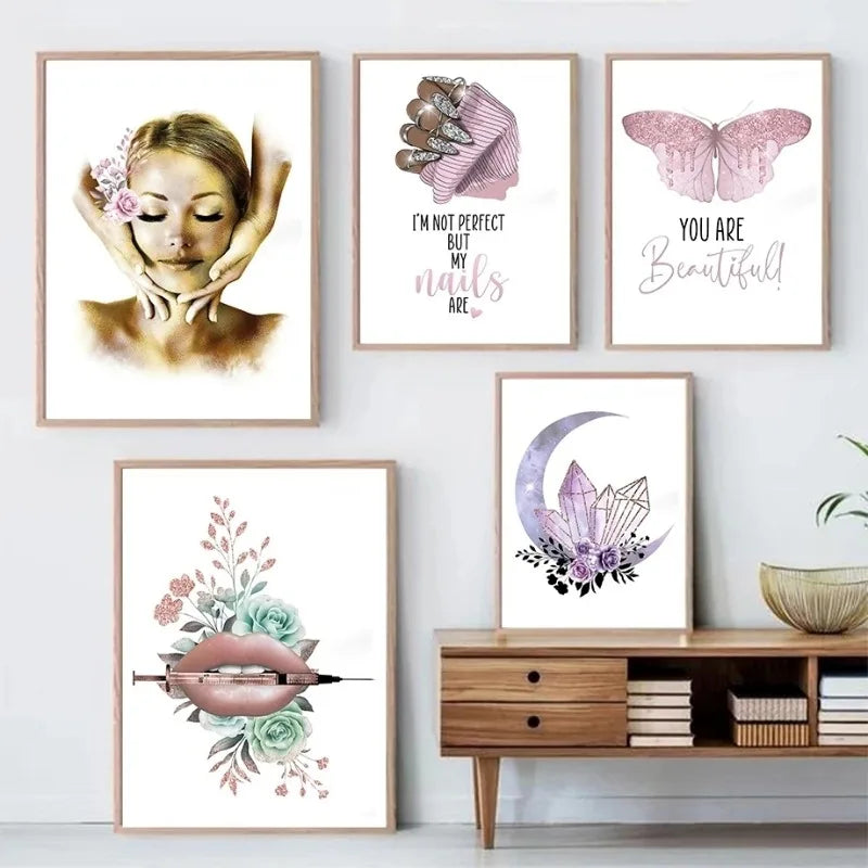 Facial Treatment Lip Botox Spa Butterfly Nail Wall Art Canvas Painting Nordic Posters and Prints for Beauty Salon Home Decor