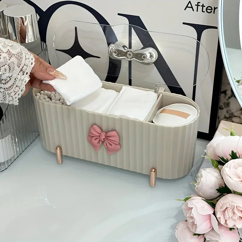 3Grid Makeup Organizer Large Capacity Clear Lid Storage Box for Swabs Powder Puffs Organizer for Cosmetics Home Organization