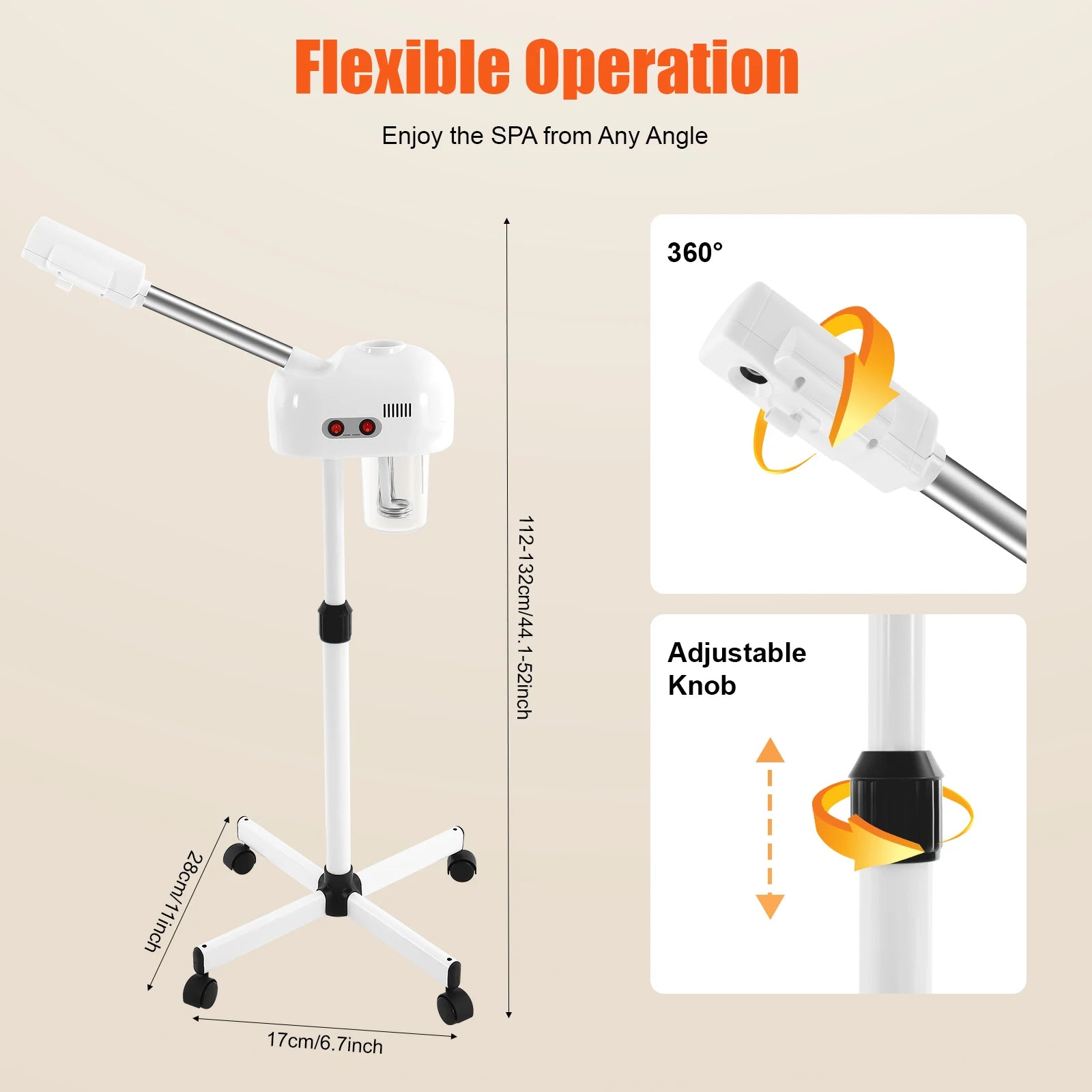 Ozone Facial Steamer Skin Care Equipment Height Adjustable 750ML Steamer Body＆Nozzle 360° Rotatable for Beauty Salons Spas