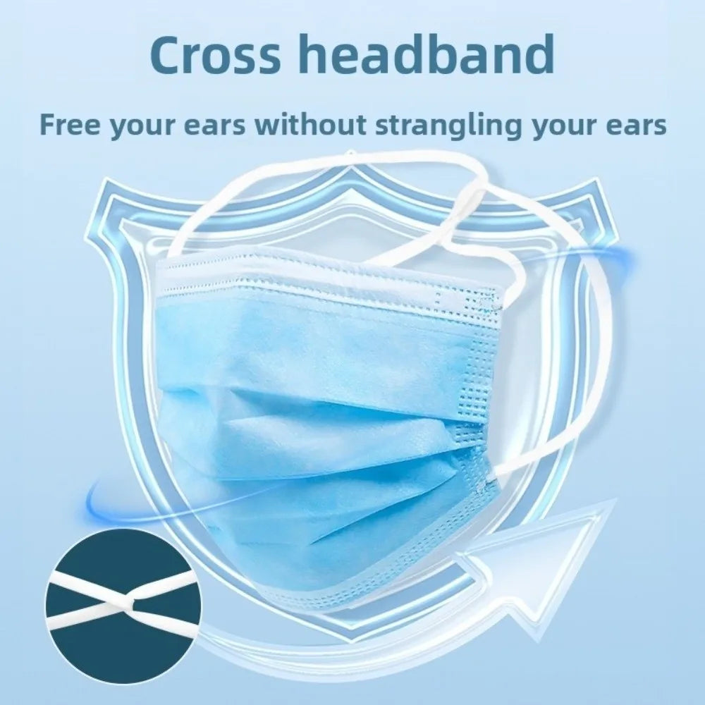 50pcs Head Loop Disposable Face Mask Black 3 Ply Adult Muslim Hijab Mask Anti Dust Cross Headband Protective Face Cover