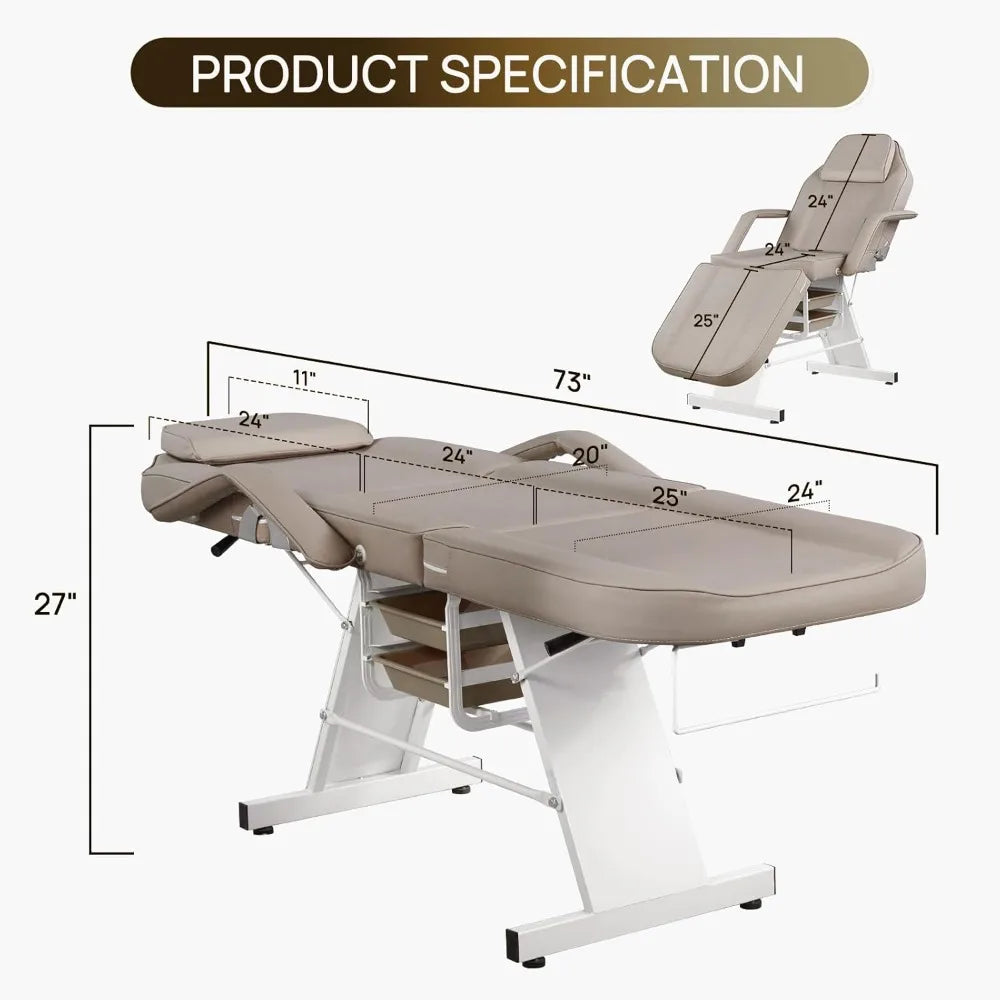 Facial Chair Massage Table 73inch Adjustable Tattoo Chair for Artist with Stool Facial Bed for Spa Beauty Esthetician，Customized