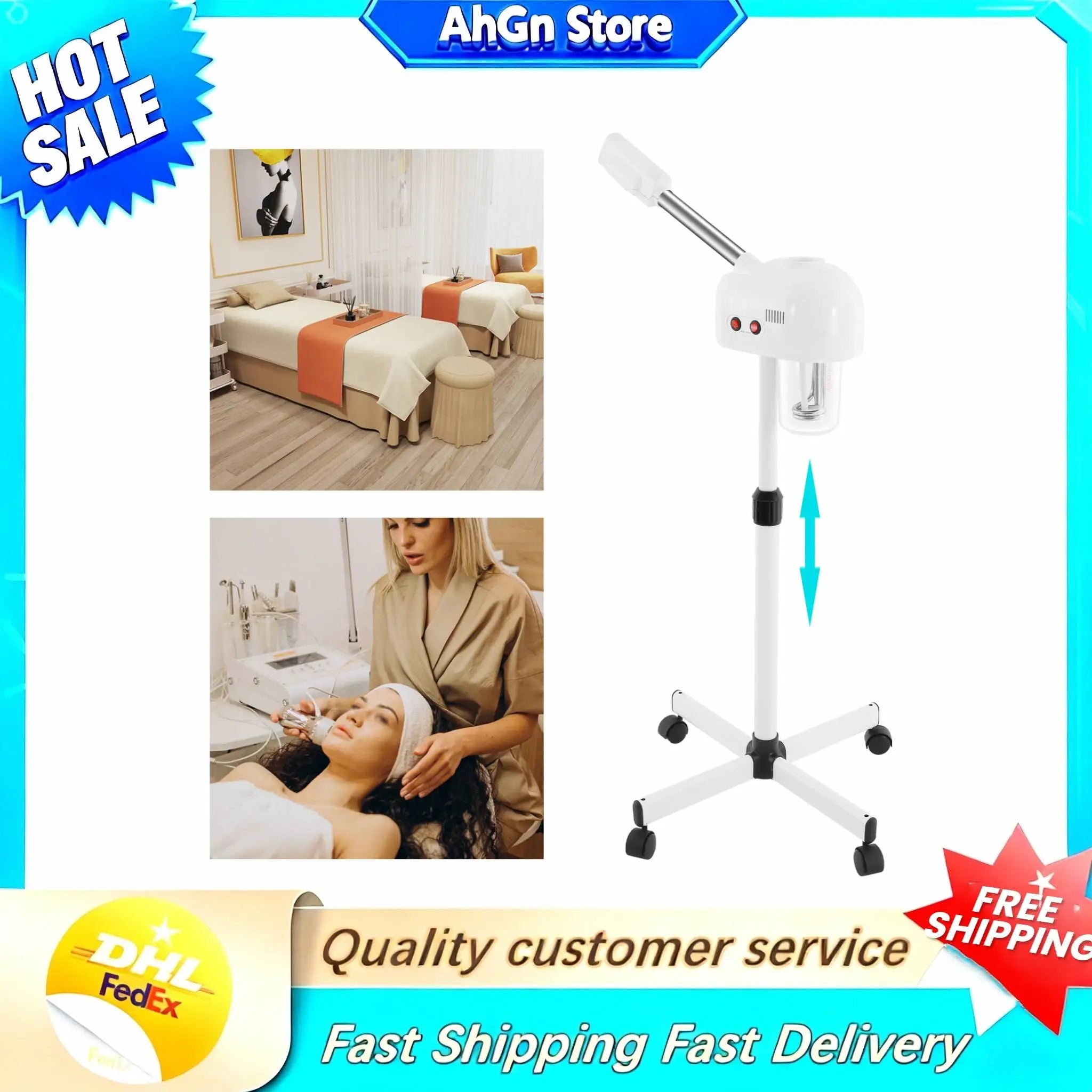 Ozone Facial Steamer Skin Care Equipment Height Adjustable 750ML Steamer Body＆Nozzle 360° Rotatable for Beauty Salons Spas