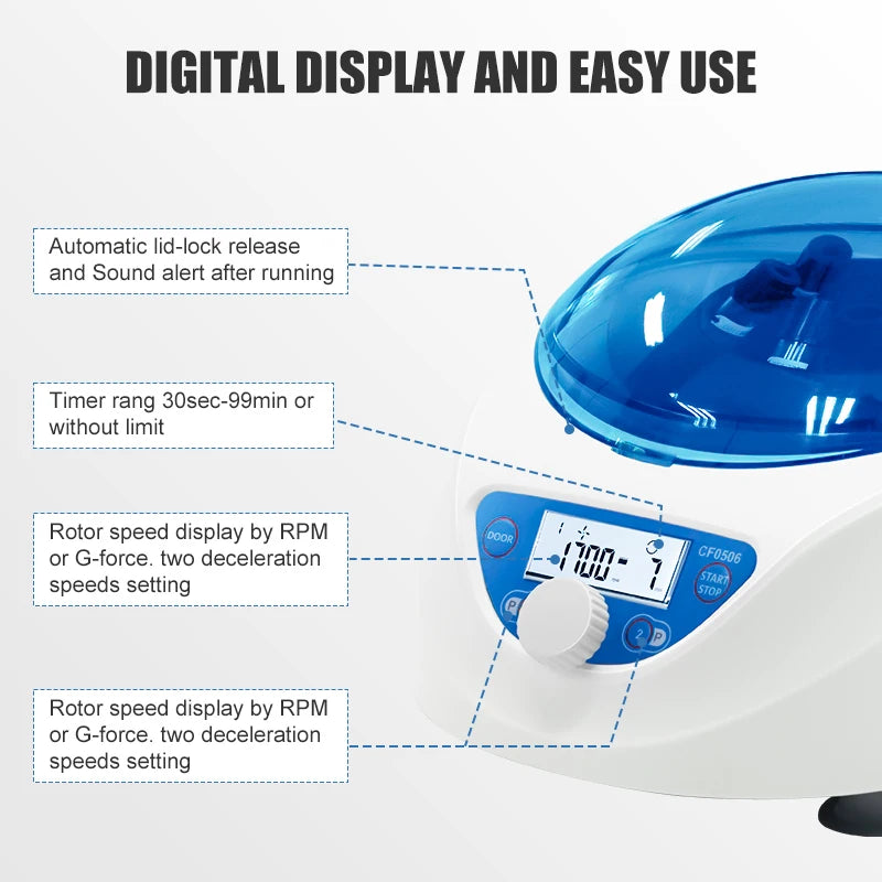 PRP Centrifuge 5000rpm LCD Digital Desktop Lab Centrifuge Medical Centrifuge 15mL/10mL/7mL/1.5-5ml Tube