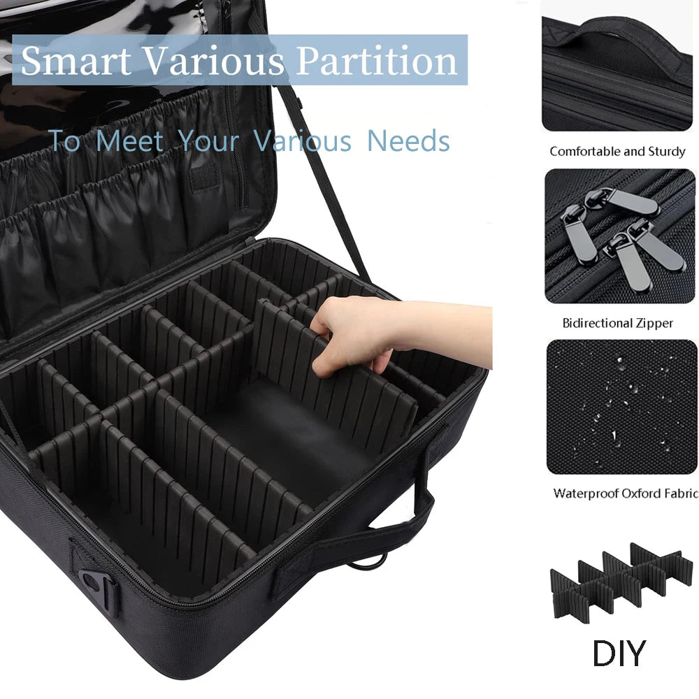 Large Capacity Makeup Case - 3 Sizes Cosmetic Organizer Brush Bag Barber Train Case for Makeup Artists Hair Cutter Sets