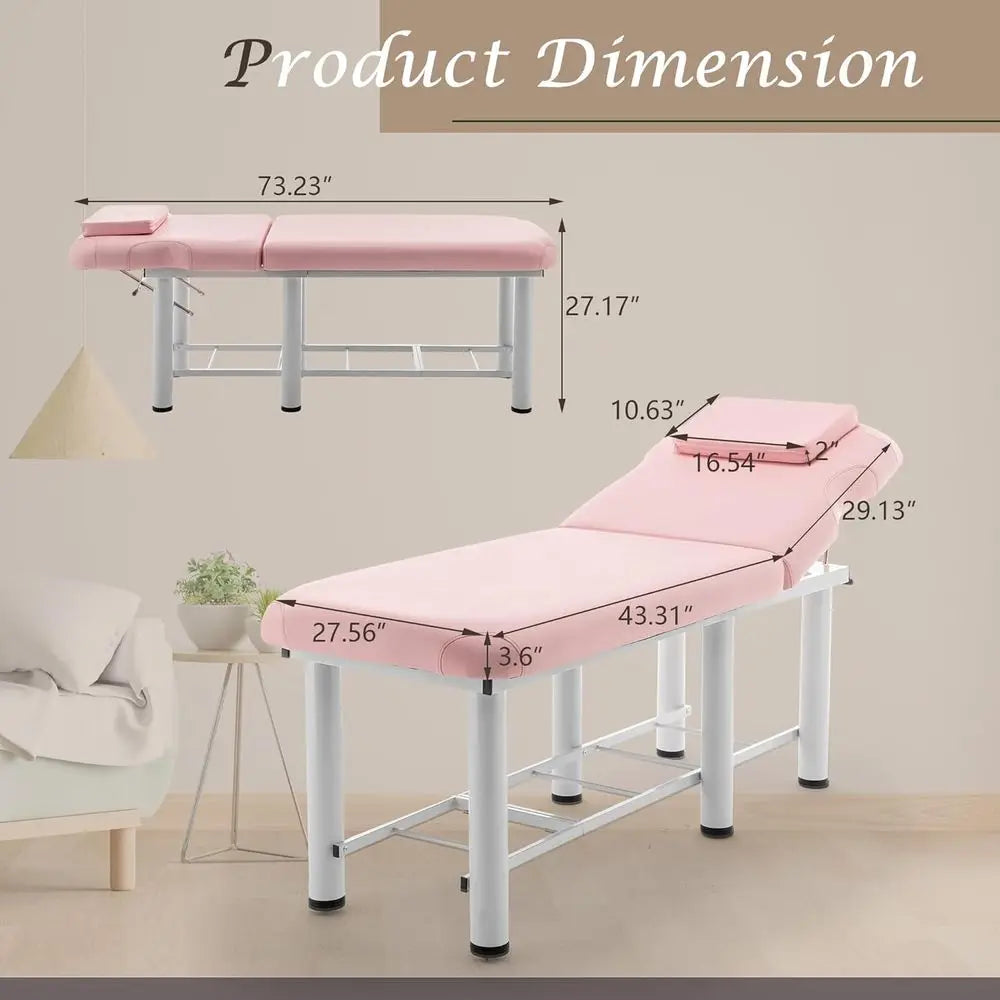 Pink Table Club treatment table with Adjustable Backrest, Removable Headrest, and Steel Frame