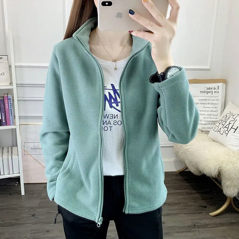 Thickened Fleece Jacket Outdoor Windbreaker Women's Pullover Sweatshirt Spring Autumn Winter Double-sided Polyester Regular Fit