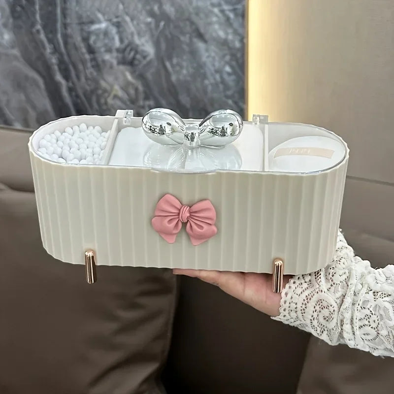 3Grid Makeup Organizer Large Capacity Clear Lid Storage Box for Swabs Powder Puffs Organizer for Cosmetics Home Organization
