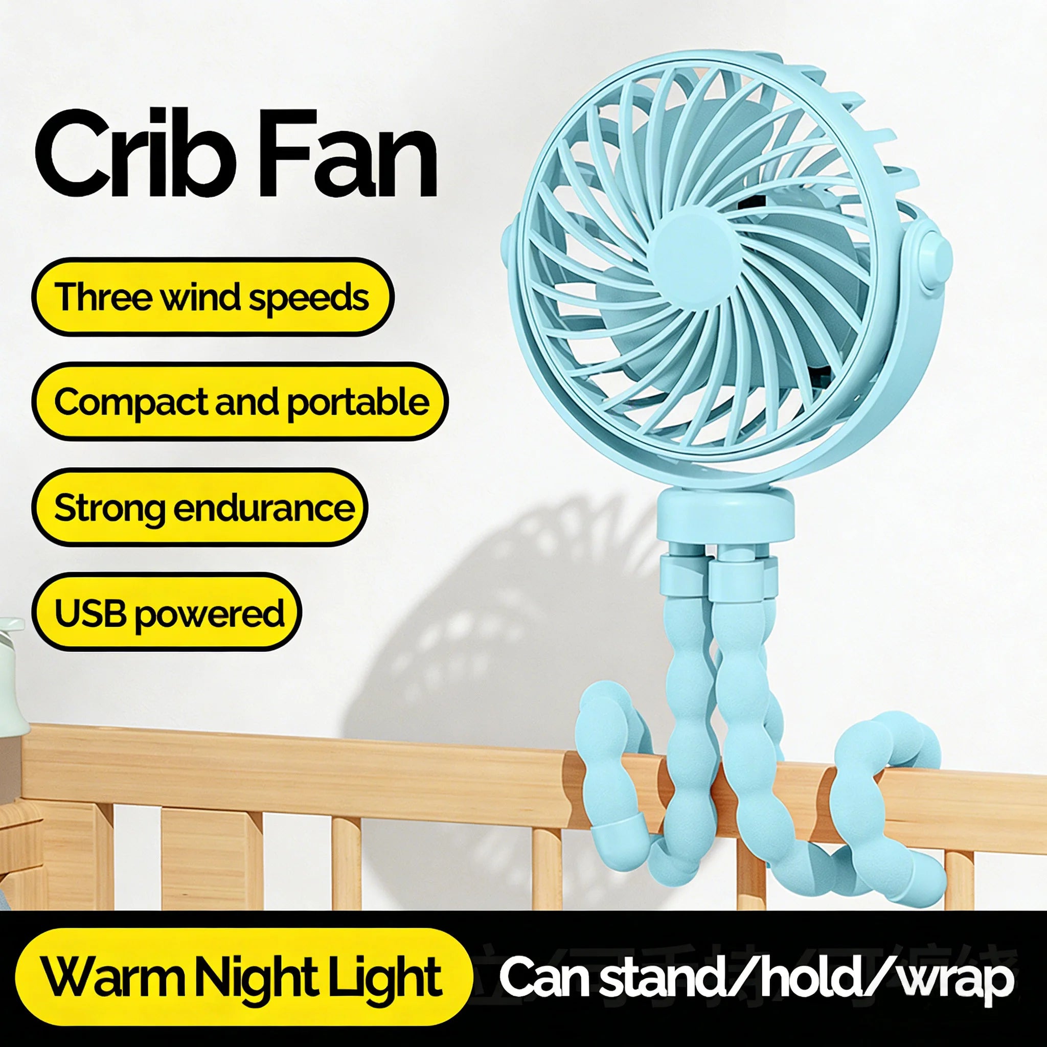 EIGIIS Mini Portable Stroller Fan, Battery Operated Small Clip on, Detachable 3 Speed Rechargeable, Better Cooling for Car Seat Crib Treadmill Travel