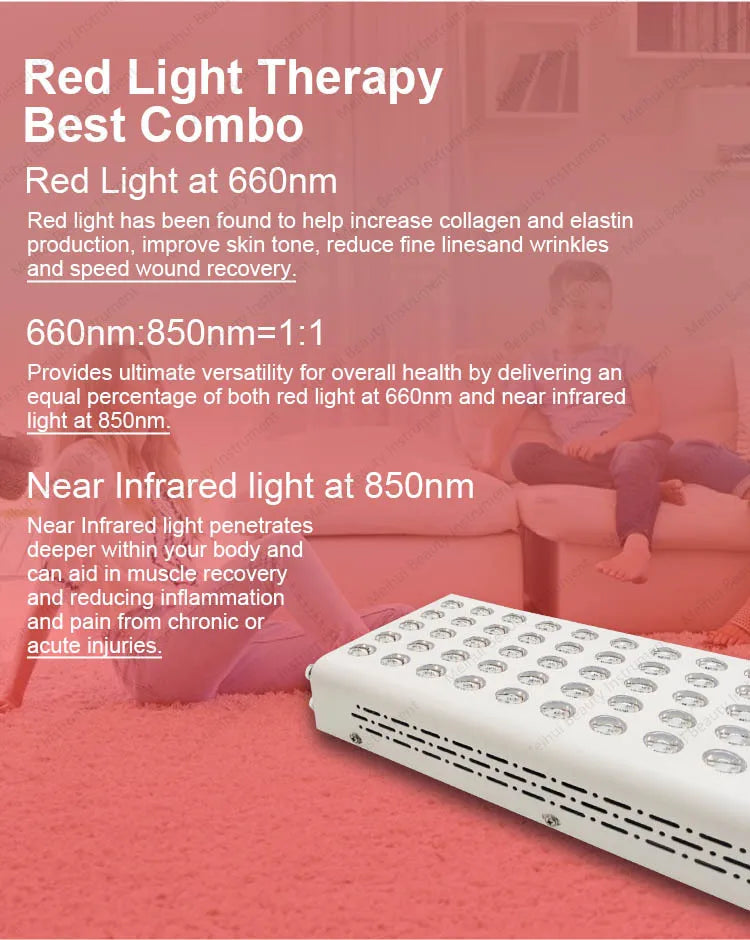Red Light Treatment Panel Light 630nm 660nm Near-infrared Treatment Light 810nm 850nm LED Facial and Body Beauty Equipment