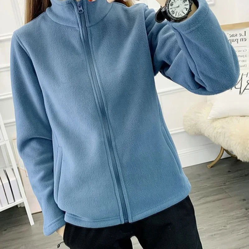Thickened Fleece Jacket Outdoor Windbreaker Women's Pullover Sweatshirt Spring Autumn Winter Double-sided Polyester Regular Fit