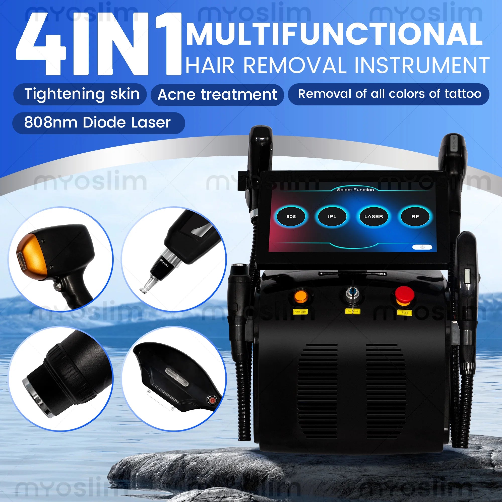 755 808 940 1064nm 4 Waves 4In1 Soprano Titanium Ice Laser ND YAG RF IPL FAC Technology Hair Removal Painless Device