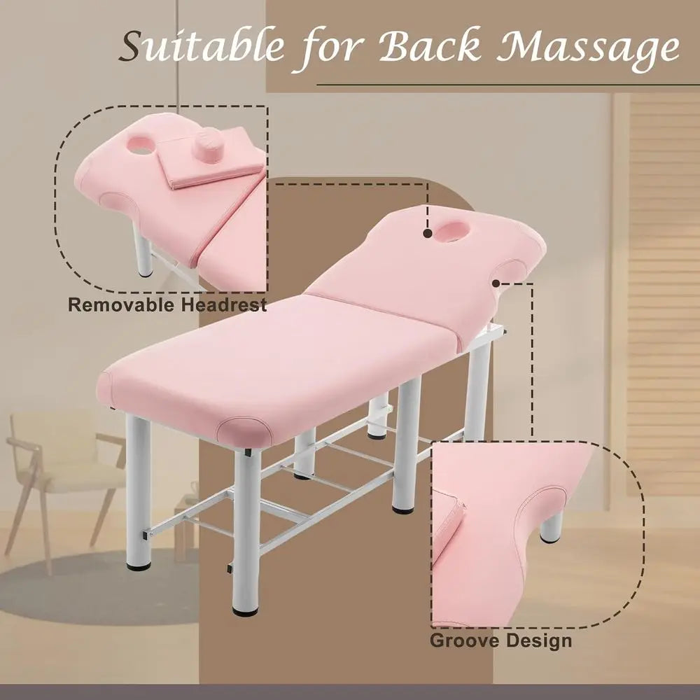 Pink Table Club treatment table with Adjustable Backrest, Removable Headrest, and Steel Frame