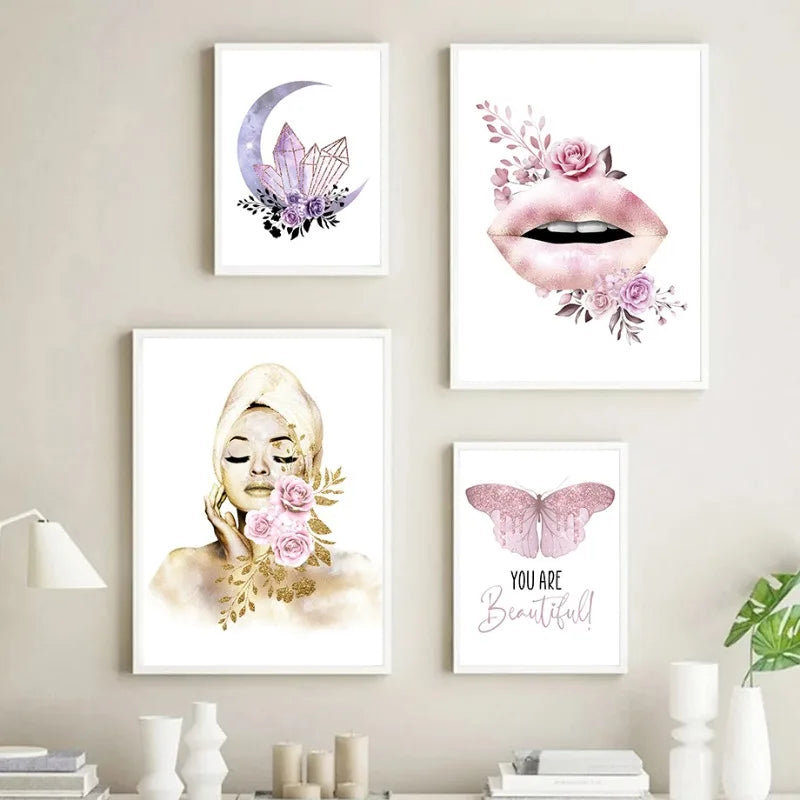 Facial Treatment Lip Botox Spa Butterfly Nail Wall Art Canvas Painting Nordic Posters and Prints for Beauty Salon Home Decor
