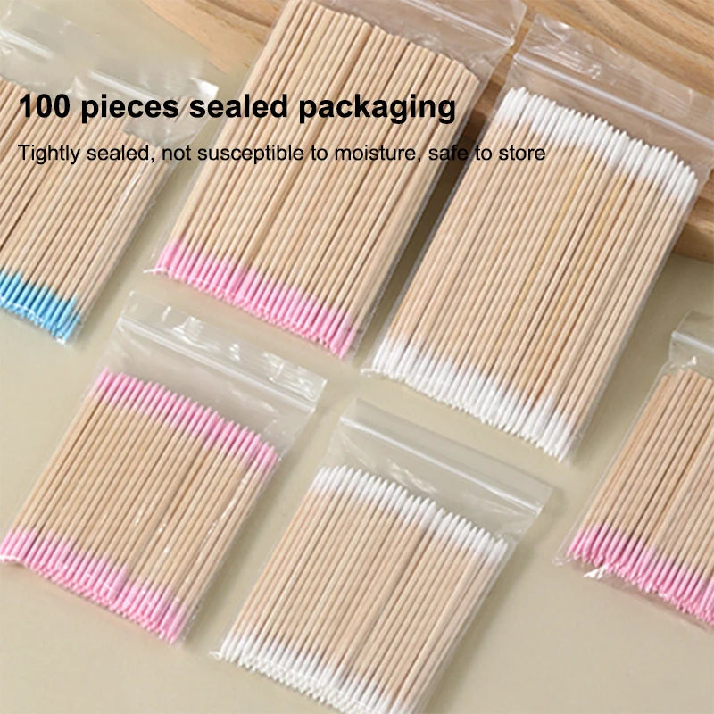 100pcs Disposable Wood Cotton Swab