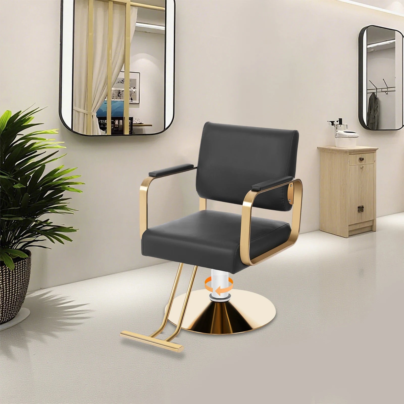 Salon Chair, 200kg/440.92lbs 360° Rotatable Barber Chair Stylist Chairs for Barber Shops Homes & Spas (Black+Golden)