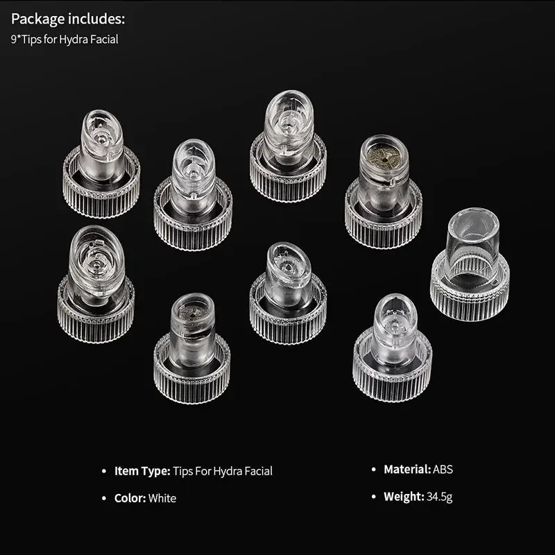 9pcs Head Replacement Hydro Dermabrasion Plastic Tips For H2O2 Water Oxygen Jet Peel Hydrafacial Microdermabrasion Accessories