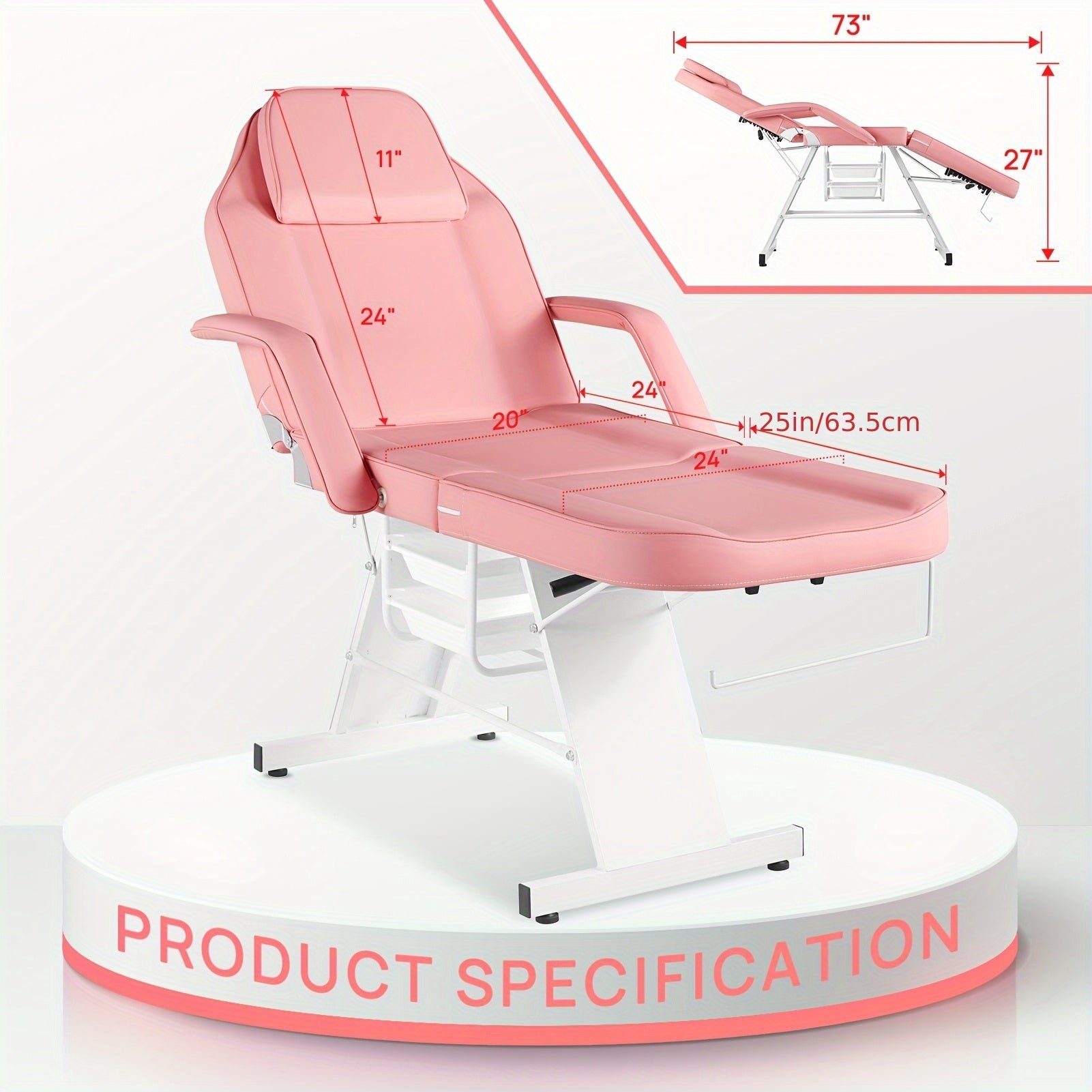 Adjustable 73inch Massage Bed Pink